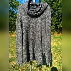 WOMEN'S CALVIN KLEIN BLACK AND WHITE THICK COTTON COWL TURTLENECK SWEATER XL